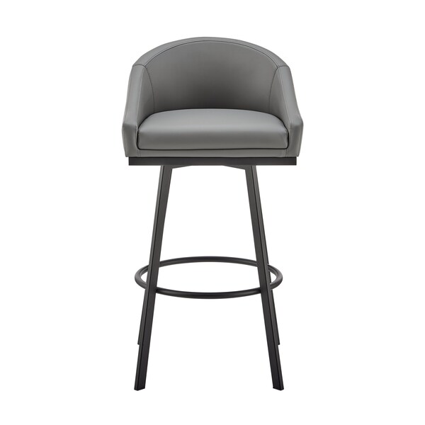 Noran Swivel Bar Stool In Black Metal With Grey Faux Leather